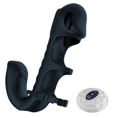 Foto 2 do produto Capa Peniana Recarregável com 2 Motores, Estimulador de Clitóris, 7 Modos de Vibração e Controle Remoto Sem Fio - Vibrating Cock Ring | 15 x 3 cm