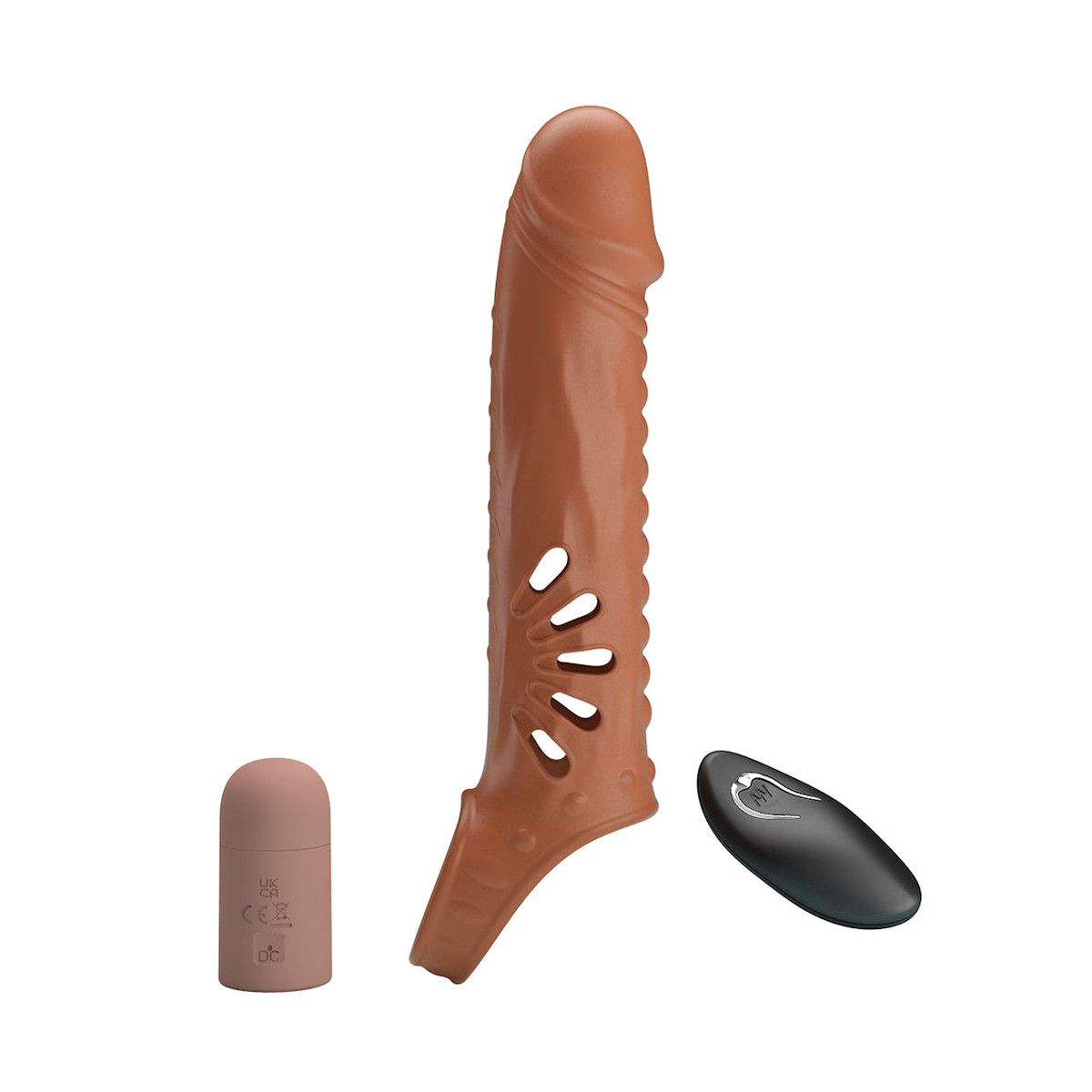 Capa Peniana com Anel para Escroto em TPE, Cápsula Vibratória de 12 Modos de Vibração, Recarregável e Controle Remoto - Pretty Love | 11,8 x 3 cm - 6