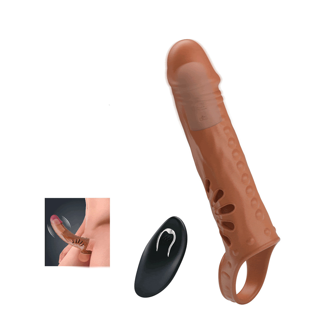 Capa Peniana com Anel para Escroto em TPE, Cápsula Vibratória de 12 Modos de Vibração, Recarregável e Controle Remoto - Pretty Love | 11,8 x 3 cm - 2