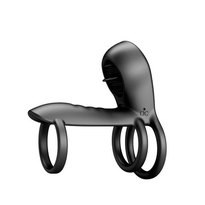 Foto 4 do produto Capa Peniana em Silicone com Anel Triplo, Língua Estimuladora de Clitóris, 12 Modos de Vibração e Recarregável - Pretty Love Jammy