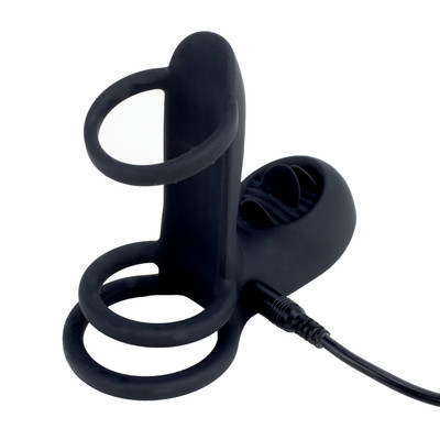 Foto 6 do produto Capa Peniana em Silicone com Anel Triplo, Língua Estimuladora de Clitóris, 12 Modos de Vibração e Recarregável - Pretty Love Jammy