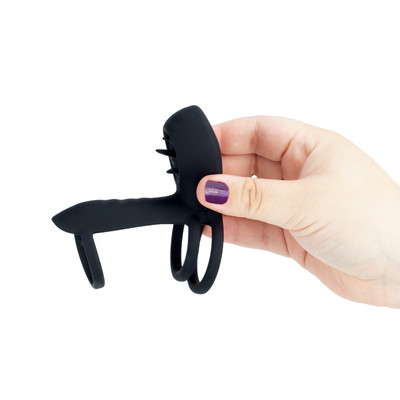 Foto 7 do produto Capa Peniana em Silicone com Anel Triplo, Língua Estimuladora de Clitóris, 12 Modos de Vibração e Recarregável - Pretty Love Jammy