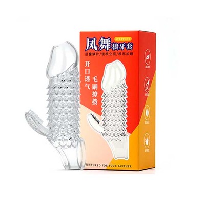 Foto 1 do produto Capa Peniana com Estimulador Clitoriano, Relevos Salientes e Anel para Escroto - 3R Import | 12 x 3,5 cm