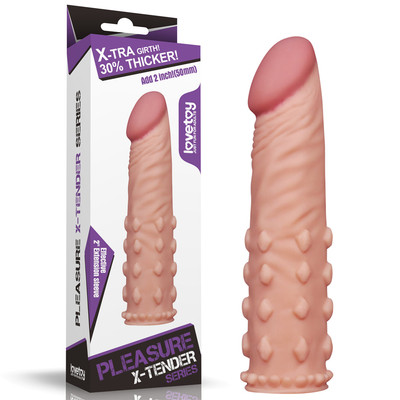 Foto 1 do produto Capa Peniana Extensora com Glande Definida Preenchida e Nódulos - Pleasure X-Tender Series | 18,5 x 3,5 cm | Disponível em 2 Cores