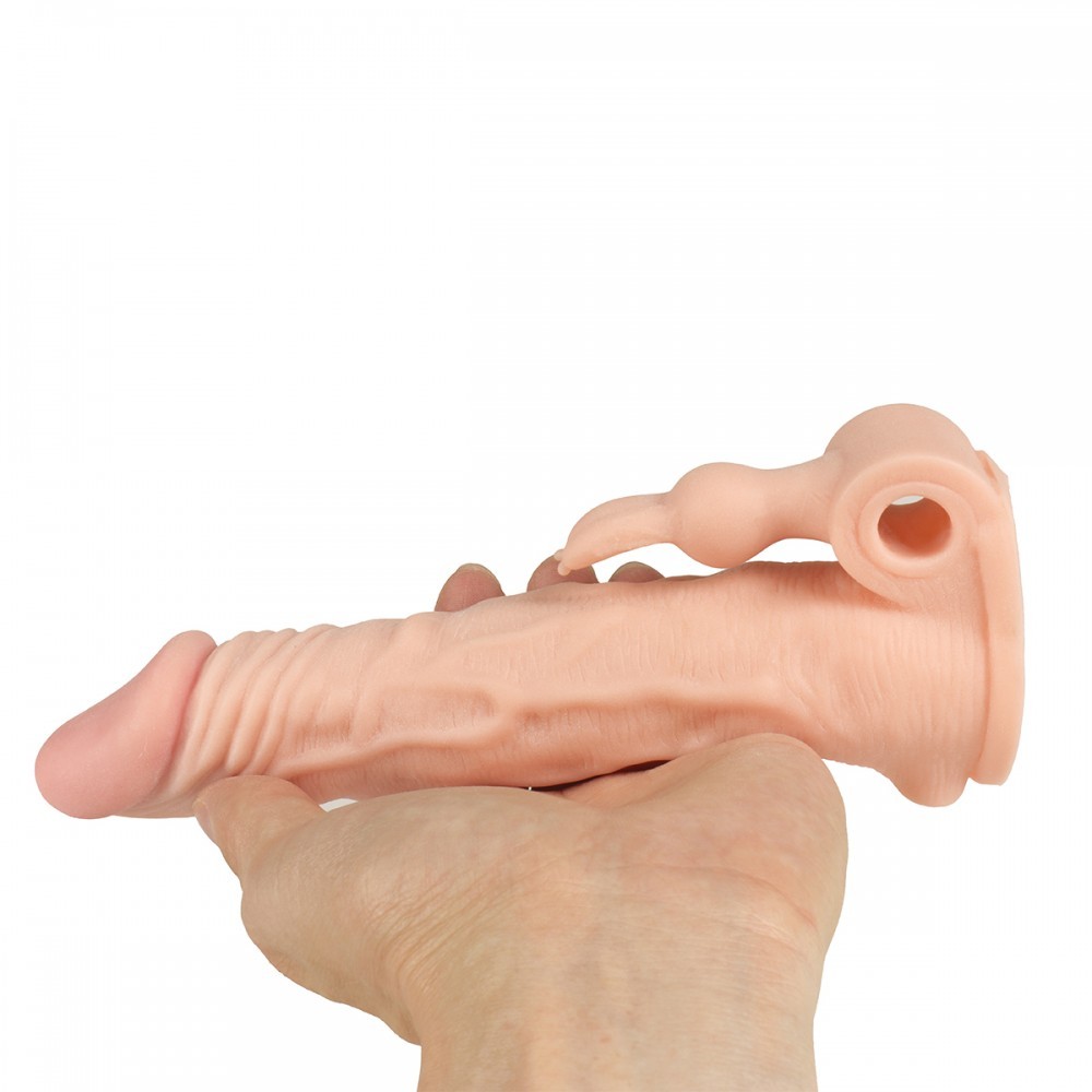 Capa Peniana Extensora Com Glande Preenchida, Texturas de Veias, Estimulador de Coelho e Bullet Vibratório - Nakladka | 12 x 3,4 cm - 5