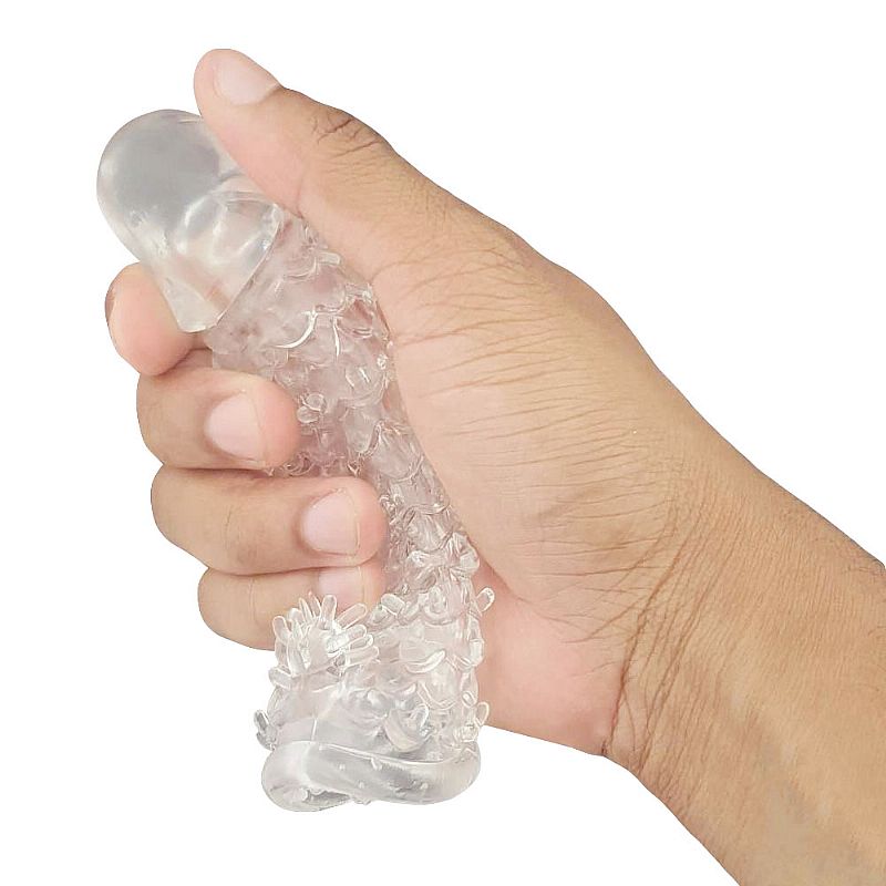 Capa Peniana Extensora em Silicone com Preenchimento na Ponta, Estimulador Clitoriano, Textura e Saliências Estimuladoras - 11 x 3,2 cm | Cor: Transparente - 2