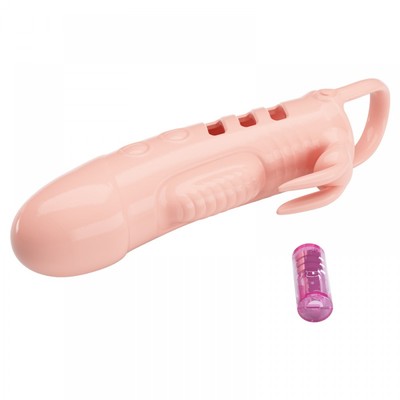 Foto 4 do produto Capa Peniana Extensora com Vibração de Ponto G , Anel para Escroto e Estimulador em Formato de Coelho - Pretty Love Slone | 14 x 4 cm