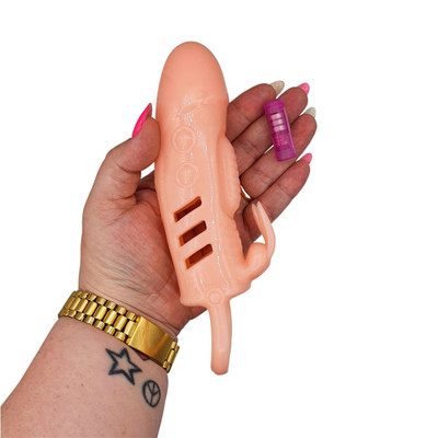Capa Peniana Extensora com Vibração de Ponto G , Anel para Escroto e Estimulador em Formato de Coelho - Pretty Love Slone | 14 x 4 cm