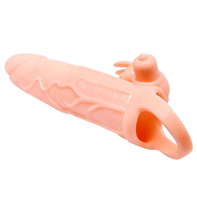 Foto 3 do produto Capa Peniana Extensora Vibratória em Silicone com Glande Definida, Veias Salientes, Anel para Escroto e Estimulador para Clitóris - Pretty Love Brave Man | 12 x 3,3 cm