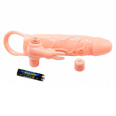 Foto 4 do produto Capa Peniana Extensora Vibratória em Silicone com Glande Definida, Veias Salientes, Anel para Escroto e Estimulador para Clitóris - Pretty Love Brave Man | 12 x 3,3 cm