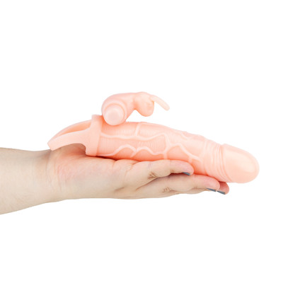 Capa Peniana Extensora Vibratória em Silicone com Glande Definida, Veias Salientes, Anel para Escroto e Estimulador para Clitóris - Pretty Love Brave Man | 12 x 3,3 cm