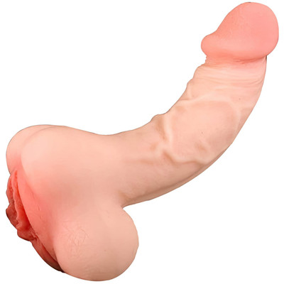 Foto 3 do produto Capa Peniana em Formato de Pênis Realístico com Escroto, Abertura de Vagina com Massageadores Internos e Preenchimento na Glande - YouVibe Bigger Man | 14 x 3 cm