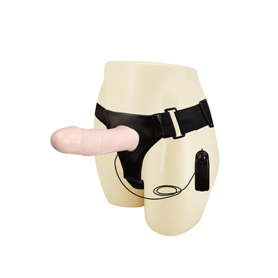 Foto 2 do produto Capa Peniana em Formato de Pênis Realístico com Preenchimento na Ponta, Cinta Ajustável e Vibro Multivelocidade - 16 x 4,8 cm