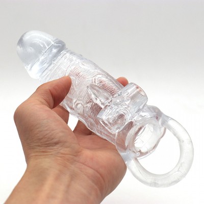 Capa Peniana com Glande Definida, Veias Salientes, Anel para Escroto e Estimulador de Clitóris - Magic Kiss Crystal Sleeve | 11,7 x 3,4 cm