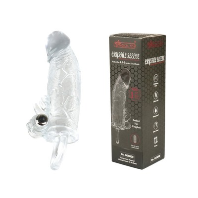 Capa Peniana com Glande Definida, Veias Salientes, Anel para Escroto e Estimulador de Clitóris - Magic Kiss Crystal Sleeve | 11,7 x 3,4 cm