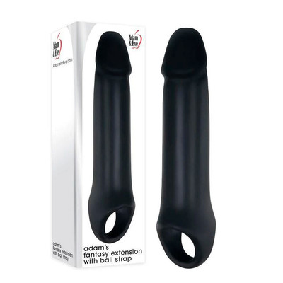 Foto 1 do produto Capa Peniana com Glande, Preenchimento Interno e Anel para Escroto - Adam & Eve Adam's Fantasy Extension With Ball Strap | 15 x 4 cm