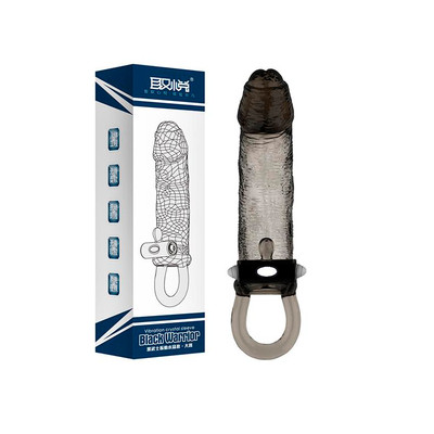 Foto 1 do produto Capa Peniana com Glande Preenchível Preto Fumê e Capsula Vibratória - Penis Extender Black | 11 x 3,2 cm