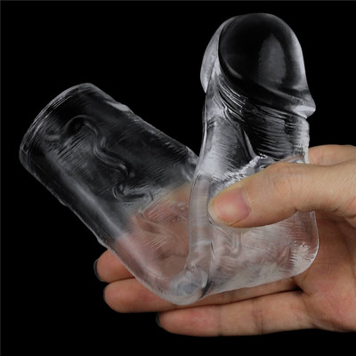 Foto 7 do produto Capa Peniana Realística em Jelly Transparente com Preenchimento Interno - Lovetoy Flawless Clear +2 | 18 x 3,7 cm