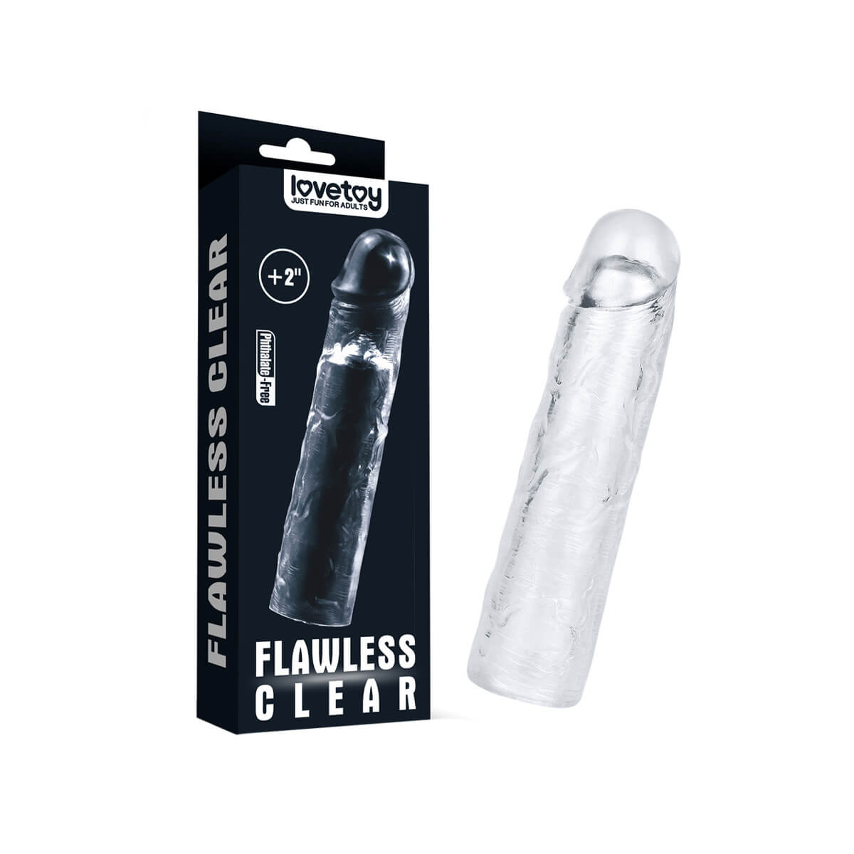 Capa Peniana Realística em Jelly Transparente com Preenchimento Interno - Lovetoy Flawless Clear +2 | 18 x 3,7 cm - 1