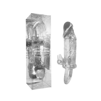 Foto 1 do produto Capa Peniana Realística em Silicone com Preenchimento Interno, Cápsula Vibratória e Vibração Única - Armor Hero | 9,8 x 3,4 cm | Cor: Transparente
