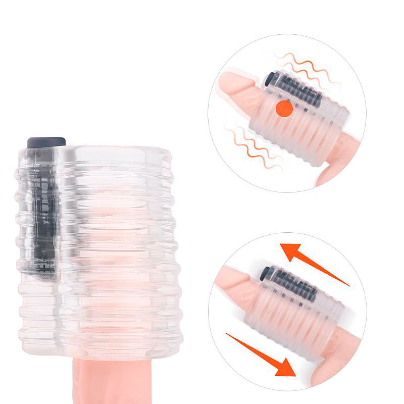 Capa Peniana Vazada em Silicone com Textura Anelar e Bullet com 9 Modos de Vibração, Recarregável - S-Hande S1897 | 9,5 x 3 cm - 2