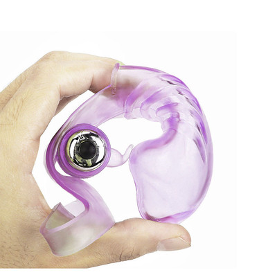 Foto 2 do produto Dedeira em Silicone com Texturas Anelares e Capsula Vibratória - 14 x 4,4 cm