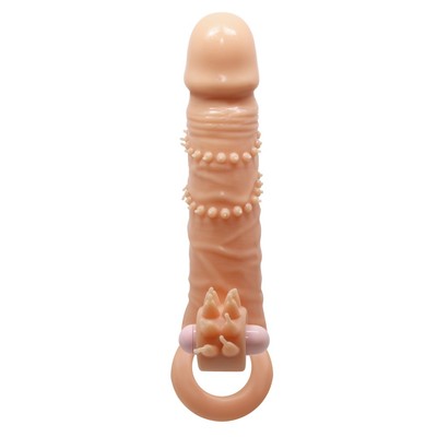 Foto 4 do produto Capa Peniana em TPR com Texturas Anelares, Anel para Escroto e Cápsula com Vibração Única - Pretty Love Penis Sleeve
