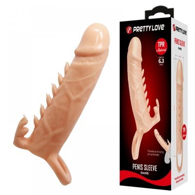 Capa Peniana Extensora em TPR com Texturas Bulbosas Massageadoras e Estimulador Clitoriano em Formato de Coelho - Pretty Love Penis Sleeve Emmitt