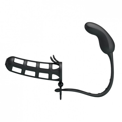 Foto 3 do produto Capa Peniana Vazada em Silicone e Plug Anal Recarregável com 7 Modos de Vibração - Pretty Love Hercules Penis Sheath