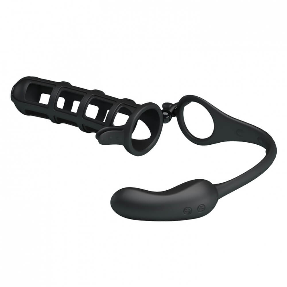 Capa Peniana Vazada em Silicone e Plug Anal Recarregável com 7 Modos de Vibração - Pretty Love Hercules Penis Sheath - 5