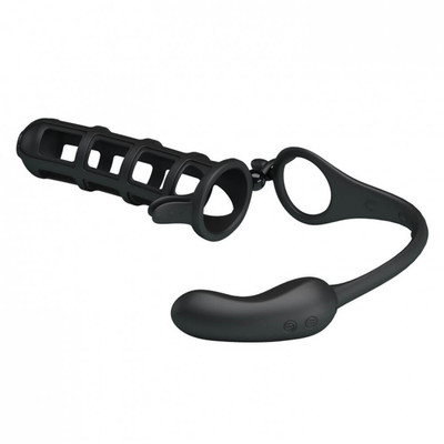 Foto 5 do produto Capa Peniana Vazada em Silicone e Plug Anal Recarregável com 7 Modos de Vibração - Pretty Love Hercules Penis Sheath