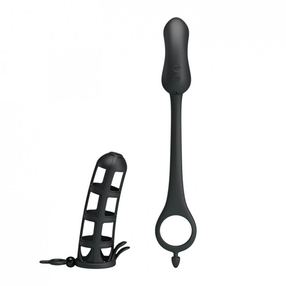 Capa Peniana Vazada em Silicone e Plug Anal Recarregável com 7 Modos de Vibração - Pretty Love Hercules Penis Sheath - 8