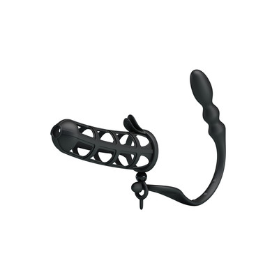 Foto 4 do produto Capa Peniana Vazada em SiIicone com Plug Anal - Pretty Love Hercules Penis Sheath | 11,5 x 3,5 cm