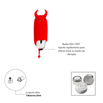 Foto 2 do produto Cápsula Vibratória em Forma de Diabinho com 10 Modos de Vibração e Resistente à Água - XYZ Pocket Vibe | 7,5 x 2,5 cm