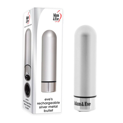Foto 1 do produto Capsula Vibratória em Metal com 9 Modos de Vibração e Carregamento Via Cabo USB Magnético - Adam & Eve Eve's Rechargeable Silver Metal Bullet | 5,7 x 1,8 cm