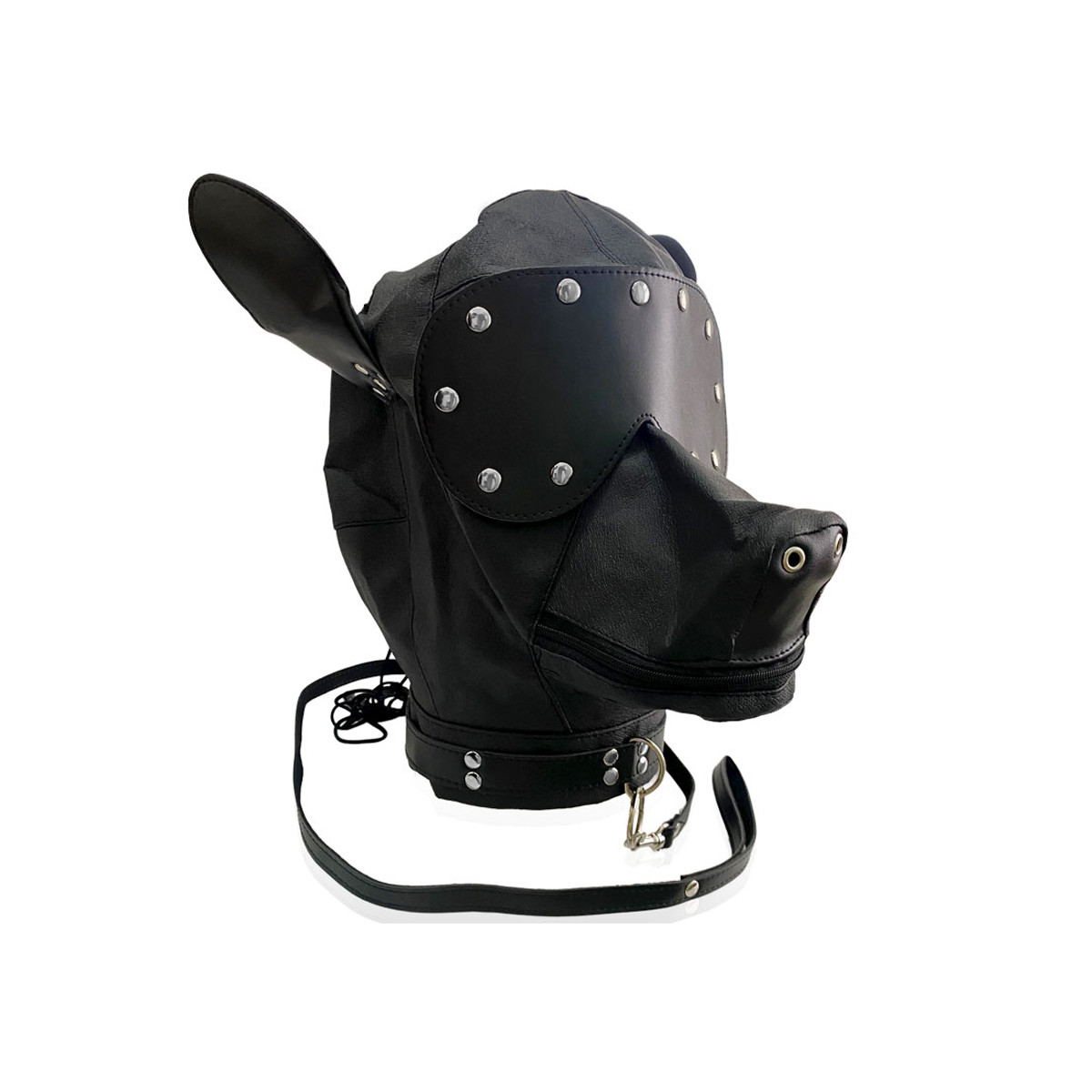 Máscara em Couro Sintético com Focinho, Orelhas, Venda Removível e Guia - 3R Import | Tamanho Único - 4