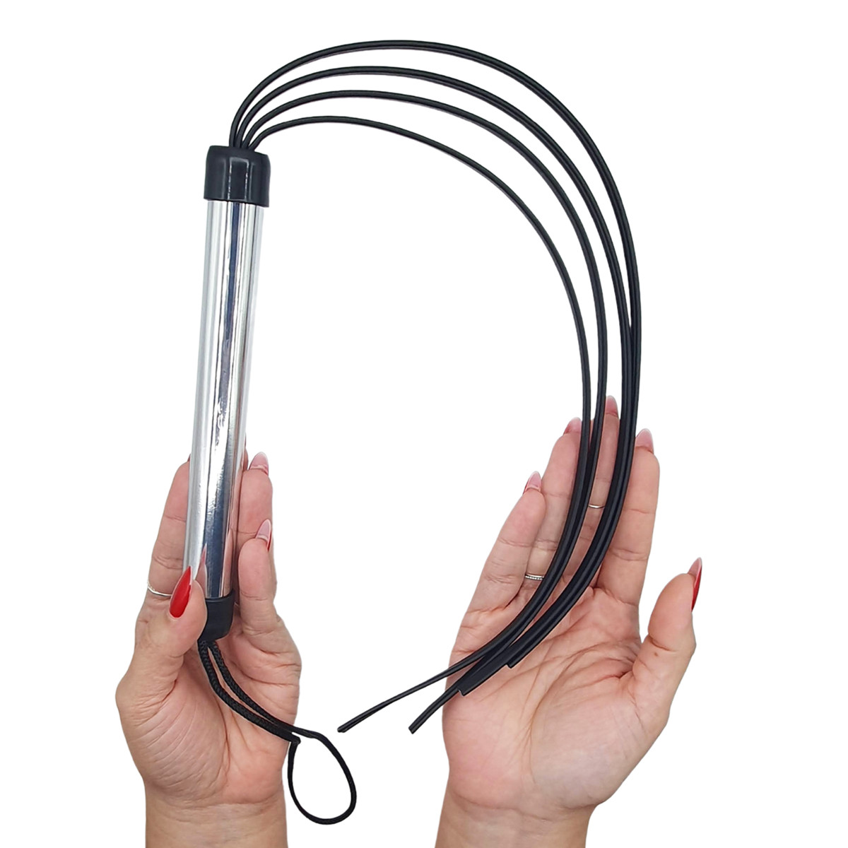 Chicote com Cabo Prateado e Tiras Reforçada Hard - InNamorata | 37,5 cm - 3