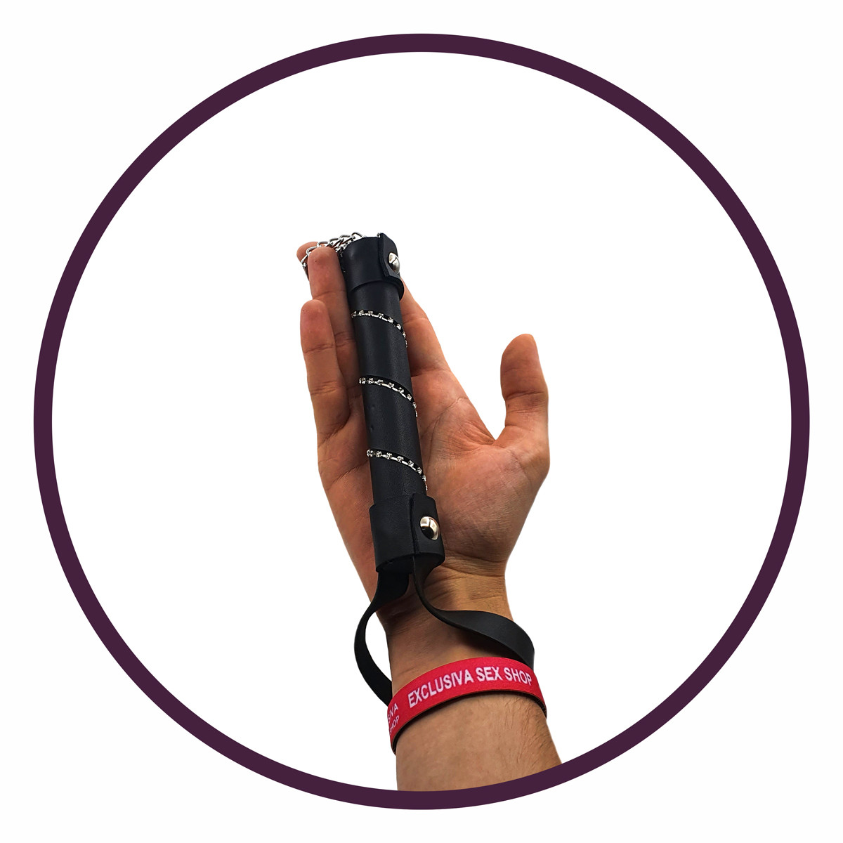 Chicote com Correntes e Cabo Revestido em Couro Sintético - 40 cm - 2