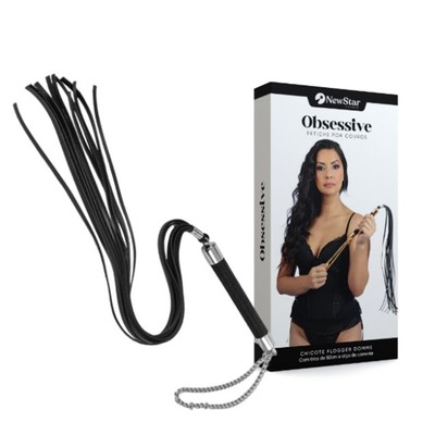 Chicote Flogger com Tiras Longas de Couro Montana, Corrente e Cabo de Madeira - New Star Couros Domme