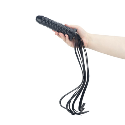 Chicote com Tiras em Couro Ecológico no Formato de Prótese Peniana com Glande Definida e Texturas Onduladas - InNamorata Sex Night | 60 cm
