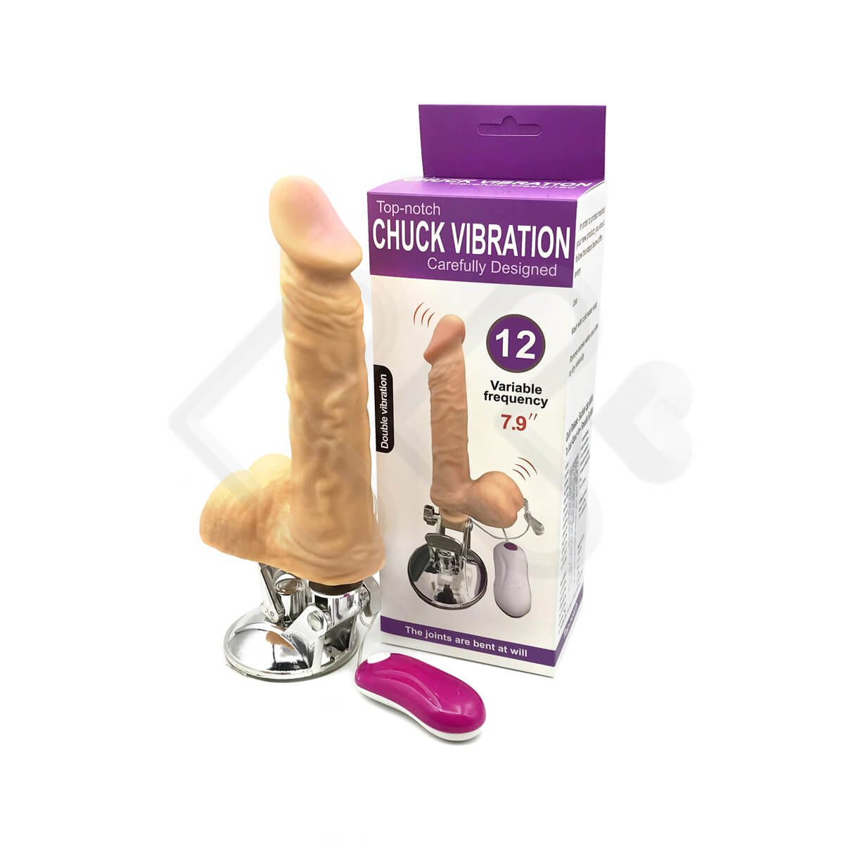 Chuck Vibration 7.9" - Prótese Realística com Formato de Pênis, Veias, Ventosa, 12 Modos de Vibração e Controle com Fio - 16,7 x 4,6 cm - 1