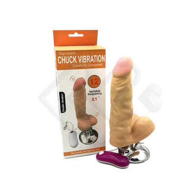 Foto 1 do produto Chuck Vibration 8.1" - Prótese Realística com Formato de Pênis, Ventosa, 12 Modos de Vibração e Controle com Fio - 17,2 x 5 cm