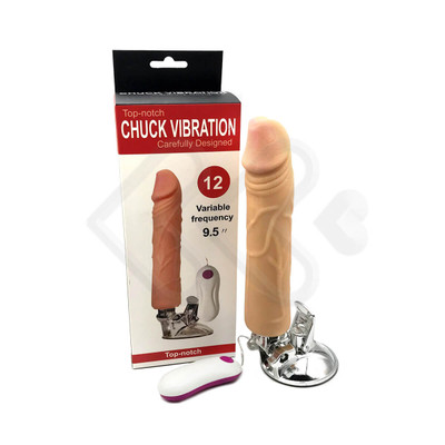 Foto 1 do produto Chuck Vibration 9.5" - Prótese Realística em Formato de Pênis com Ventosa, 12 Modos de Vibração e Controle com Fio - 18,8 x 4,2 cm
