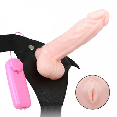 Foto 5 do produto Cinta Ajustável com Capa Peniana em Formato Realístico de Pênis, Bocal de Vagina, Vibração Multivelocidade e Controle com Fio - Wear Penis | 13,5 x 3,9 cm | Disponível em 2 Cores