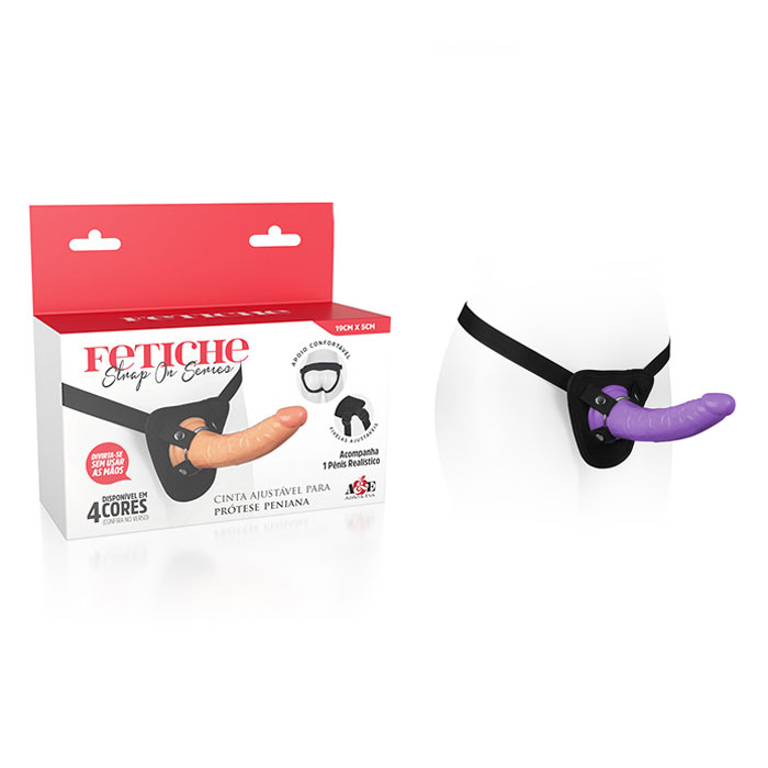 Cinta Ajustável com Prótese em Formato de Pênis Realístico e Anel em Metal - Fetiche Strap On Series - 19 x 5 cm | Disponível em 4 Cores - 3