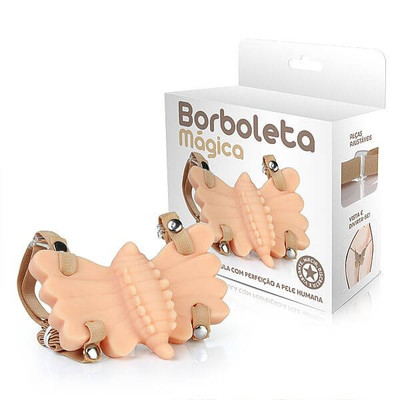 Cinta Estimuladora de Clítoris com Butterfly em CyberSkin, Elásticos Ajustáveis e Cápsula Vibratória Multivelocidade Removível - Borboleta Mágica