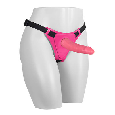Foto 1 do produto Cinta Peniana Ajustável em Vinil com Prótese Peniana - Strap On Fetiche em Vinil Adjust Completa | 19 x 5 cm | Cor: Rosa