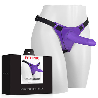 Foto 1 do produto Cinta Peniana Ajustável em Vinil com Prótese Peniana - Strap On Fetiche em Vinil Adjust Completa | 19 x 5 cm  | Cor: Roxo