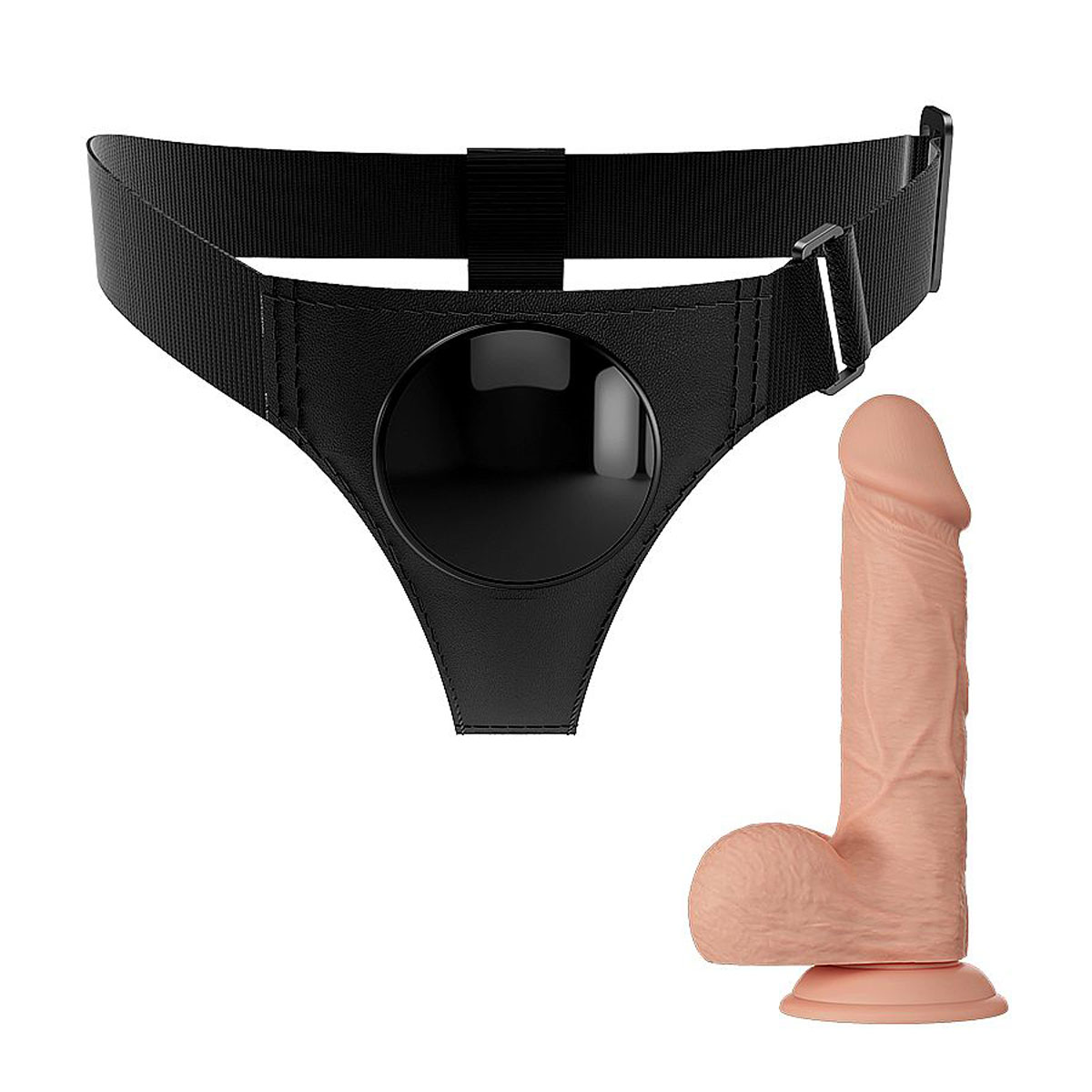 Cinta Peniana com Base para Ventosa e Prótese Realística no Formato de Pênis com Glande, Veias Salientes, Escroto e Ventosa - Dildo 7.6" - Pretty Love Harness Briefs Jerry - 4