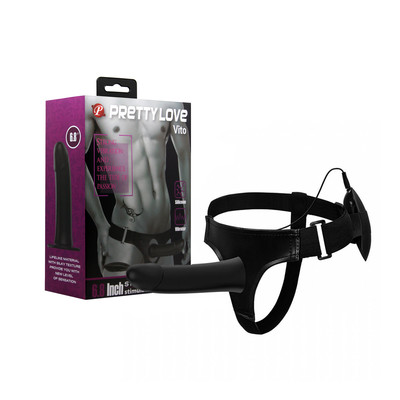 Foto 1 do produto Cinta Peniana em Couro Sintético com Capa Peniana com Vibração Multivelocidade com Controle Remoto com Fio - Pretty Love Vito 6.8" | Tamanho Único